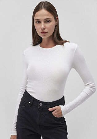 Uzun Kollu Beyaz Basic Tişört 1612822-70057