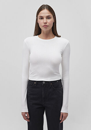 Uzun Kollu Beyaz Basic Tişört 1612822-70057