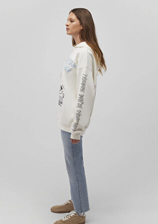 Baskılı Kapüşonlu Beyaz Sweatshirt 1S10287-80194