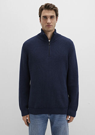 Yarı Fermuarlı Dik Yaka Lacivert Kazak 0710268-82318