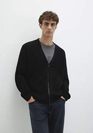 Yün Karışımlı Fermuarlı Siyah Hırka 0710262-900