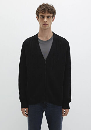 Yün Karışımlı Fermuarlı Siyah Hırka 0710262-900