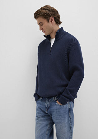 Yarı Fermuarlı Dik Yaka Lacivert Kazak 0710268-82318