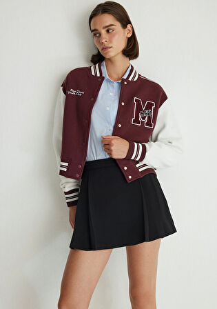 M Logo Patchli Bordo Bomber Ceket 1110636-70434