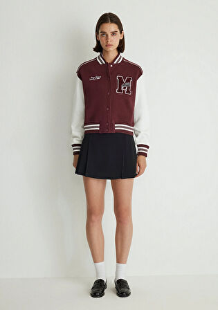 M Logo Patchli Bordo Bomber Ceket 1110636-70434