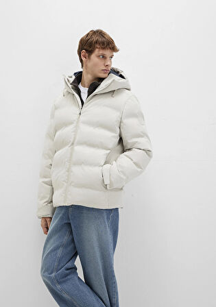 Su İtici Kapüşonlu Ekru Şişme Mont 0110313-70144