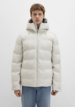 Su İtici Kapüşonlu Ekru Şişme Mont 0110313-70144