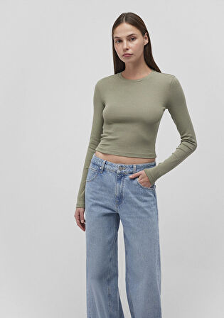 Uzun Kollu Haki Basic Tişört 1612822-71818