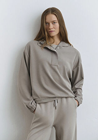 Sporty Lux Yarı Fermuarlı Gri TENCEL TM Modal Sweatshirt 1S10280-70352