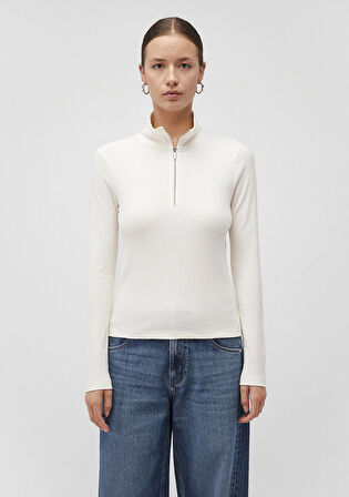 Yarı Fermuarlı Beyaz Tişört 1612869-80194