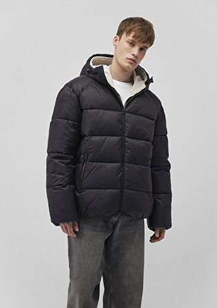 Kapüşonlu Boxy Fit Siyah Şişme Mont 0110581-900