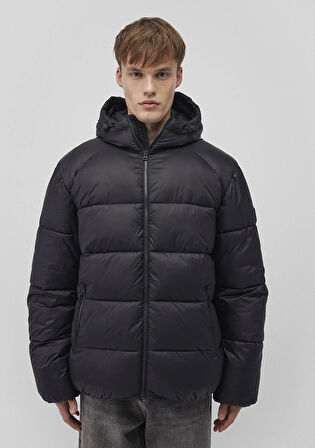 Kapüşonlu Boxy Fit Siyah Şişme Mont 0110581-900
