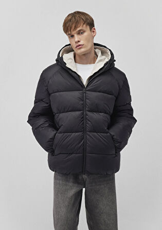 Kapüşonlu Boxy Fit Siyah Şişme Mont 0110581-900