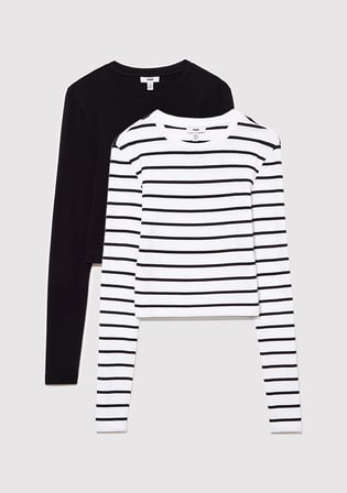 2li Uzun Kollu Crop Basic Tişört 1613021-900
