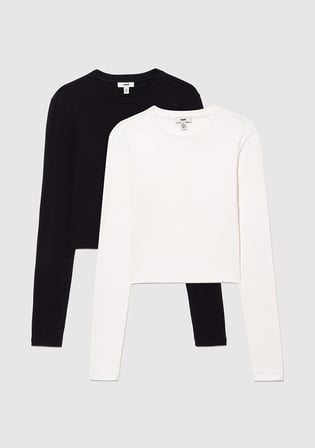 2li Uzun Kollu Crop Basic Tişört 1613021-70057
