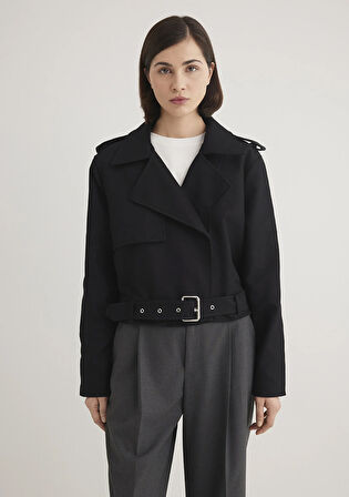 Siyah Crop Trençkot 1110655-900
