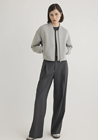 Gri Crop Bomber Ceket 1110359-88467
