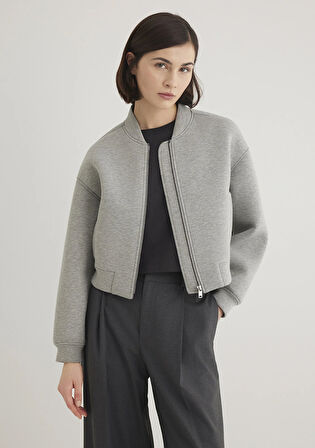 Gri Crop Bomber Ceket 1110359-88467