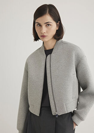 Gri Crop Bomber Ceket 1110359-88467