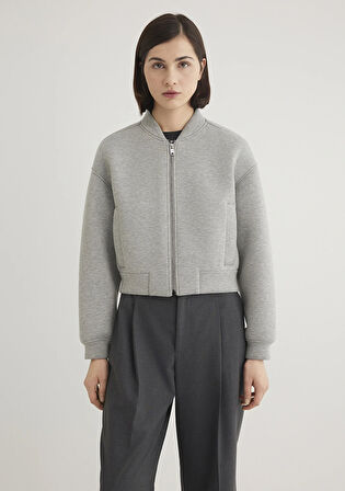 Gri Crop Bomber Ceket 1110359-88467