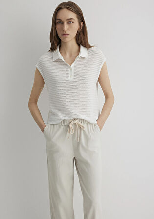 Beyaz Örme Polo Tişört 1612654-70057