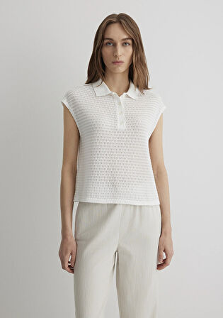 Beyaz Örme Polo Tişört 1612654-70057