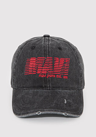 Mavi Nakışlı Antrasit Denim Şapka 1913004-80777