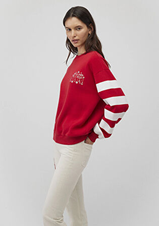 Yılbaşı Temalı Kırmızı Sweatshirt 1S10335-70390