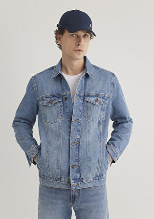 Drake Classic Denim Puslu Indigo Mavi Jean Ceket 010143-89136