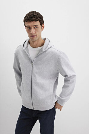 Mavi Erkek Kapüşonlu Fermuarlı Sweatshirt M0S10312 Gri