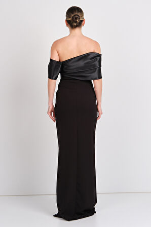 Dans Kadın Tek Kol Detaylı Straplez Maxi Abiye Elbise 1889 Siyah