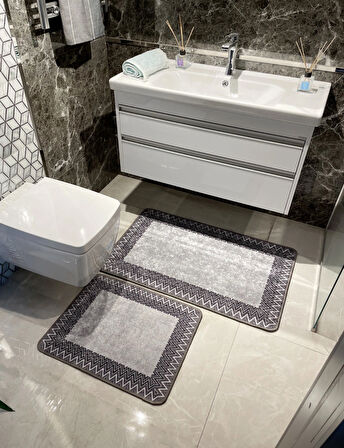 Zigzag Desenli 2 li Banyo Paspas (60x100 - 60x50)
