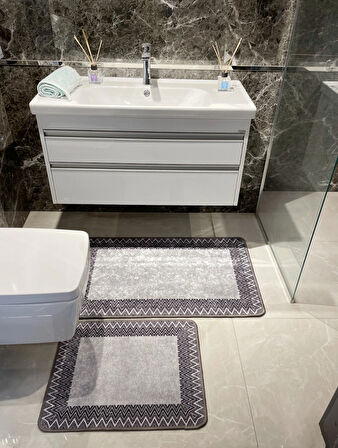 Zigzag Desenli 2 li Banyo Paspas (60x100 - 60x50)