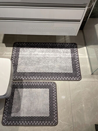 Zigzag Desenli 2 li Banyo Paspas (60x100 - 60x50)