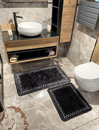 Zigzag Desenli 2 li Banyo Paspas (60x100 - 60x50)