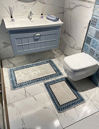 Zigzag Desenli 2 li Banyo Paspas (60x100 - 60x50)