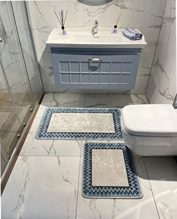 Zigzag Desenli 2 li Banyo Paspas (60x100 - 60x50)