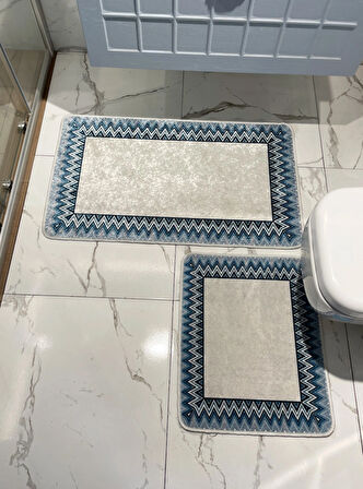 Zigzag Desenli 2 li Banyo Paspas (60x100 - 60x50)