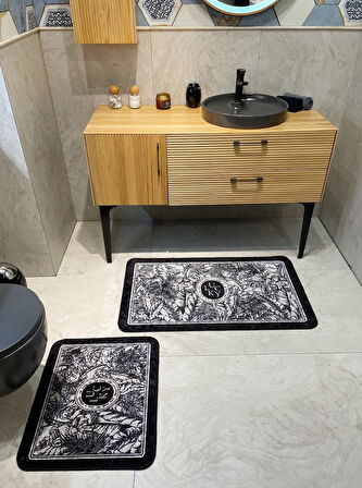 2 li Çiçek Desenli 60x100 - 60x50 Lucky Lateks Taban Banyo Paspas