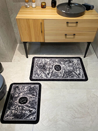 2 li Çiçek Desenli 60x100 - 60x50 Lucky Lateks Taban Banyo Paspas