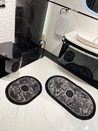 2 li Çiçek Desenli 60x100 - 60x50 Lucky Lateks Taban Banyo Paspas
