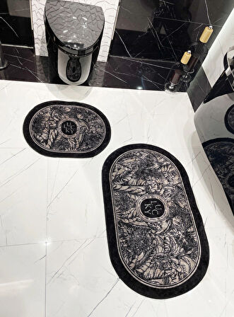 2 li Çiçek Desenli 60x100 - 60x50 Lucky Lateks Taban Banyo Paspas