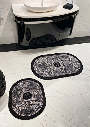 2 li Çiçek Desenli 60x100 - 60x50 Lucky Lateks Taban Banyo Paspas