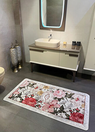 Tekli Çiçek Desenli Beauty Lateks Taban Banyo Paspas (EBAT 50X100)
