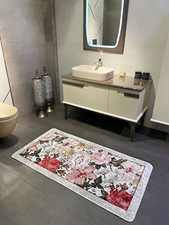 Tekli Çiçek Desenli Beauty Lateks Taban Banyo Paspas (EBAT 60X100)