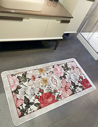 Tekli Çiçek Desenli Beauty Lateks Taban Banyo Paspas (EBAT 60X100)