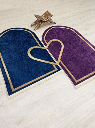 2 li Çift Seccadesi Ebat 75x125 LACİVERT - MOR