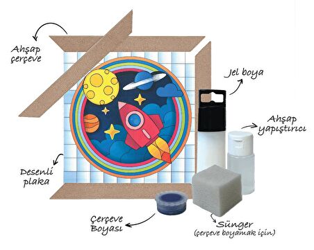 Playever Sihirli Jel Boyama Sanat Seti - Uzay (Ahşap Çerçeveli)