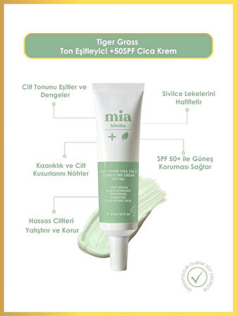 Tiger Grass Cilt Ton Eşitleyici Kızarıklık Karşıtı 50 Spf Cica Krem 30 Ml
