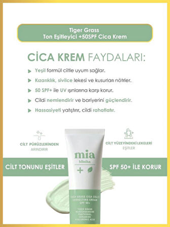 Tiger Grass Cilt Ton Eşitleyici Kızarıklık Karşıtı 50 Spf Cica Krem 30 Ml